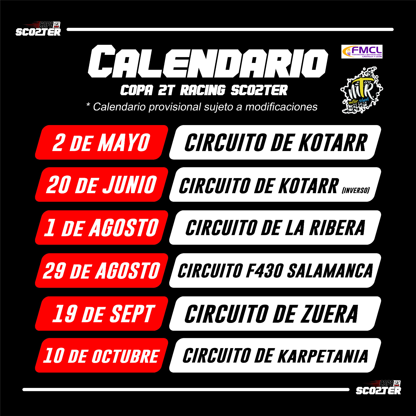 Calendario Copa 2T Racing Motoscoot