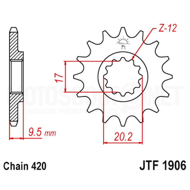 Piñon de acero KTM 65 SX 1998-2020 Z-12 420 JT Sprockets JTF1906.12
