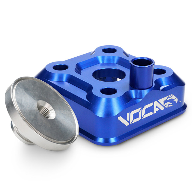 Culata modular VOCA Race Head RAW, culatín virgen, Yamaha DT LC/D, azul
