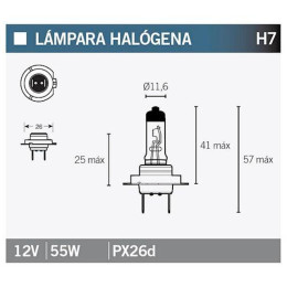 Bombilla halógena PX26D H7 12V 55W luz blanca Vparts