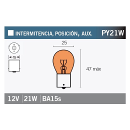 Bombilla de intermitente BA15S 12V/21W luz naranja Tecnium