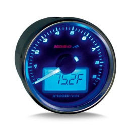 Cuentarevoluciones KOSO "GP-Style 55 II" redondo/cromo (d.55x57mm), 0-9000 RPM - Display negro/iluminado azul