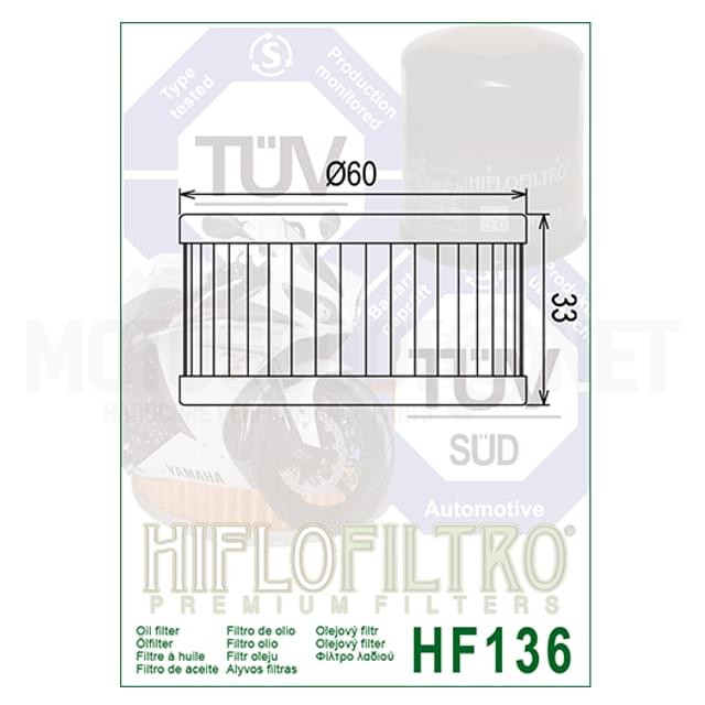 Filtro de aceite Beta Alp 4.0 03-08 Hiflofiltro ref: HF136