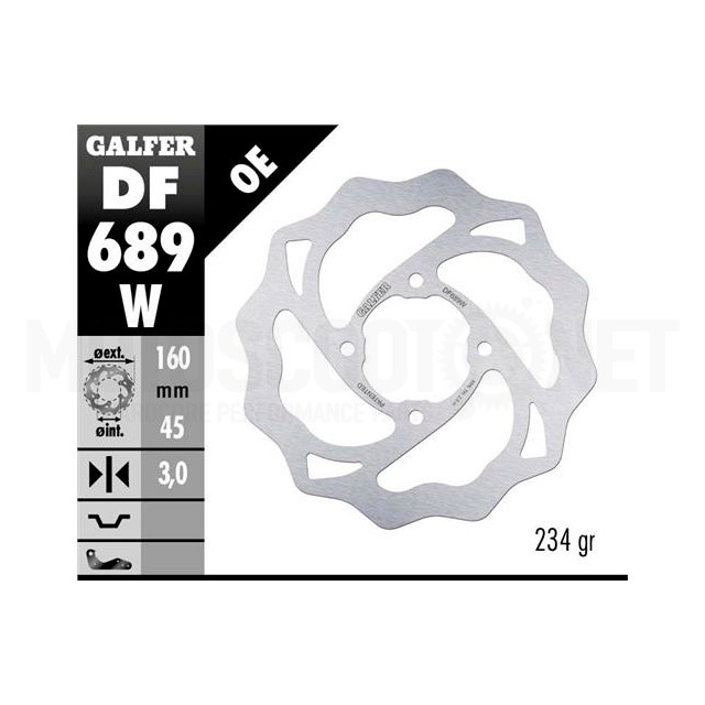 Disco de travão traseiro KTM SX 65 >2004 Galfer Wave d=160mm 3mm de grossura