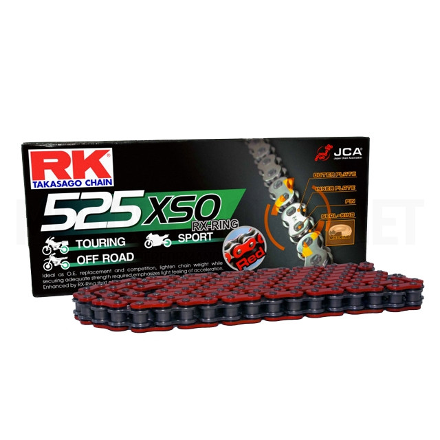 Cadena RK 525 XSO con 114 eslabones rojo