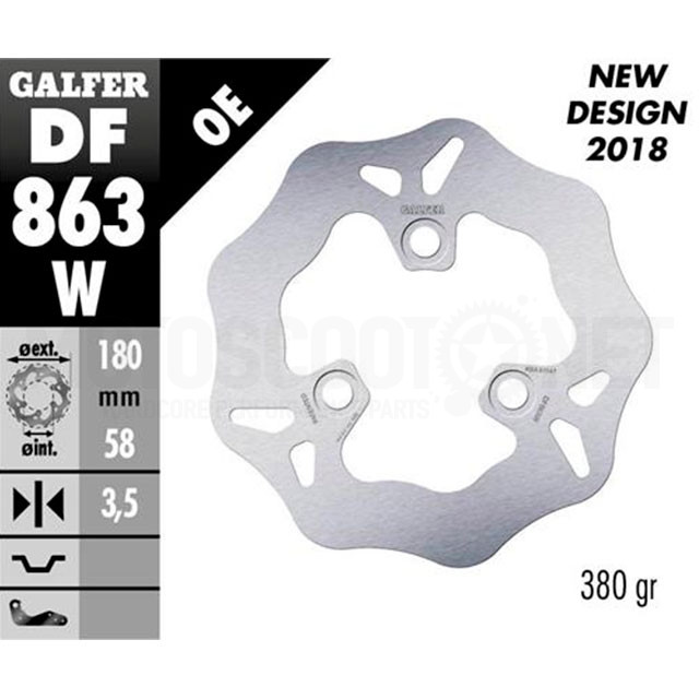 Brake Disc front Peugeot Speedfight 50/80/100cc Galfer Wave d=180mm 3,5mm thickness